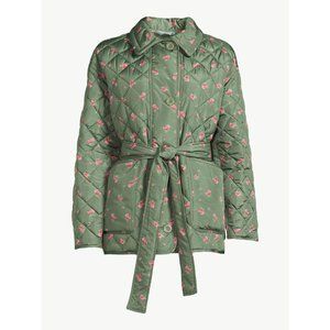 Free Assembly - Women's Quilted Shell Jacket (Olive Ditsy Floral)